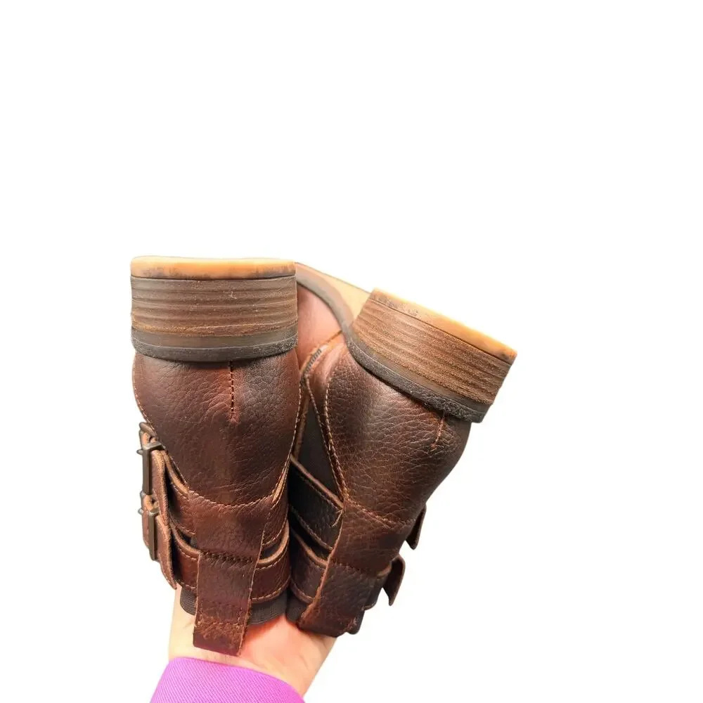 Fat Face Leather Ankle Boots Brown Buckle Chelsea EU 38 US 7.5